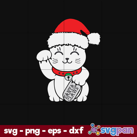 Santa Claws Maneki Neko Lucky Cat Christmas SVG, Christmas SVG, PNG DXF EPS Digital File.