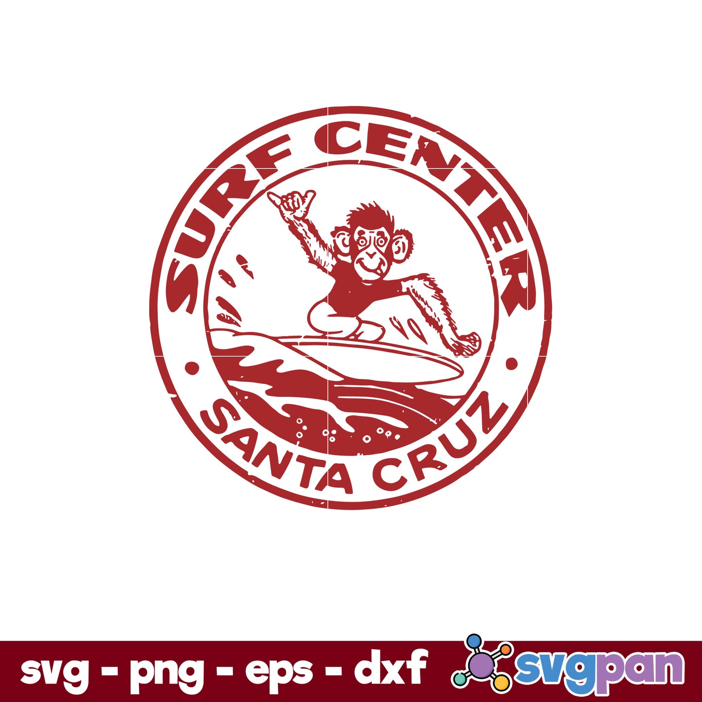 Santa Cruz Surfing Monkey SVG, Christmas SVG, PNG DXF EPS Digital File.