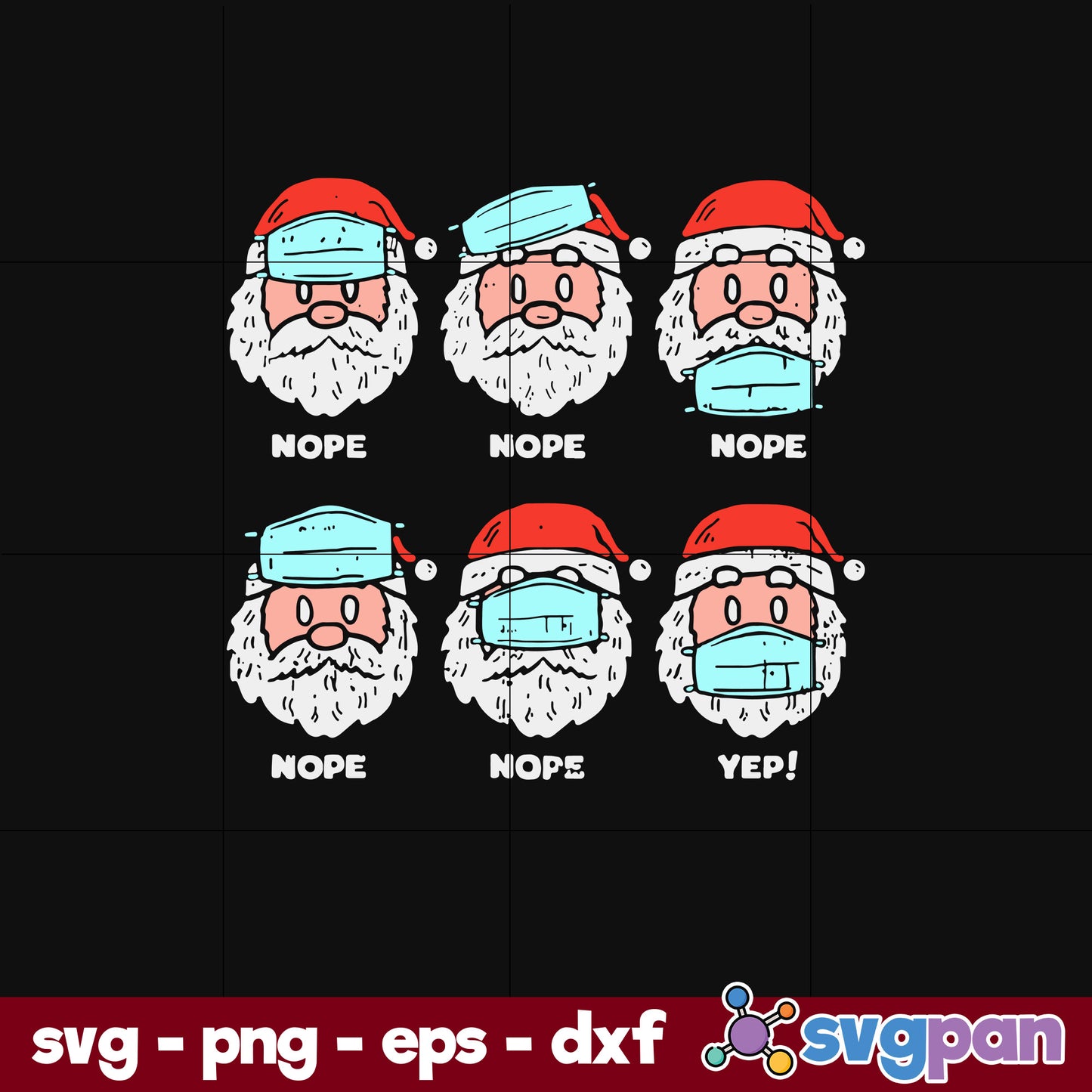 Santa Face Mask Funny Christmas SVG, Christmas SVG, PNG DXF EPS Digital File.