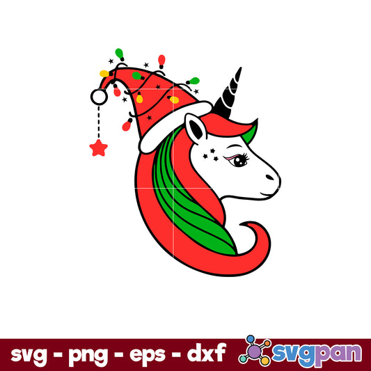 Santa Hat Unicorn Christmas SVG, Christmas SVG, PNG DXF EPS Digital File.