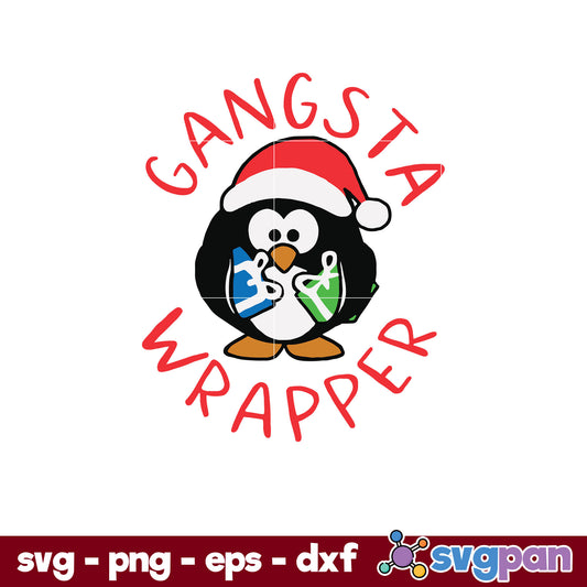 Santa Penguin Hug Gift Gangsta Wrapper Christmas SVG, Christmas SVG, PNG DXF EPS Digital File.