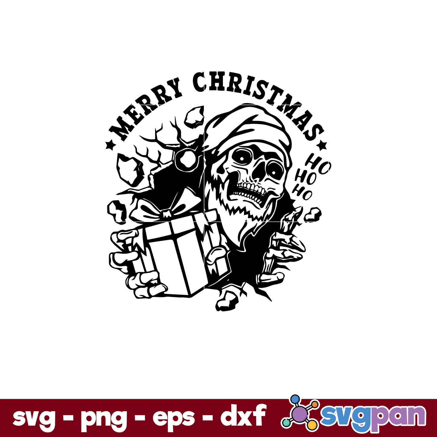 Santa Skeleton Merry Christmas Ho Ho Ho SVG, Christmas SVG, PNG DXF EPS Digital File.