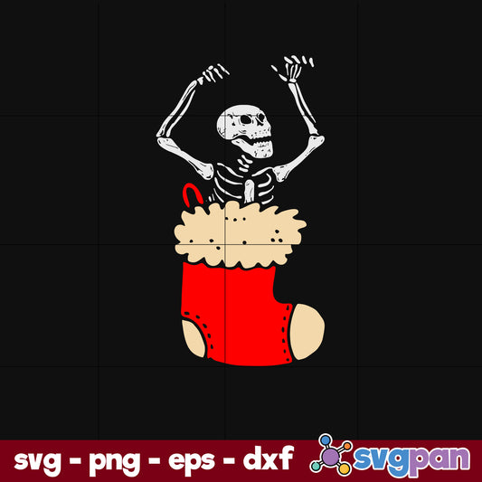Skeleton In Christmas Sock Decorations SVG, Christmas SVG, PNG DXF EPS Digital File.