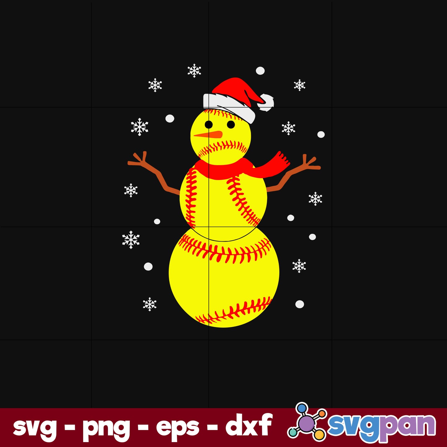 Softball Snowman Santa Hat Kids SVG, Christmas SVG, PNG DXF EPS Digital File.