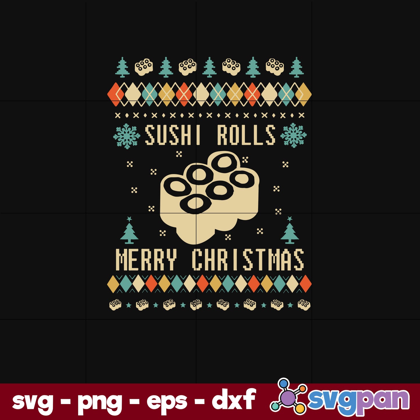 Sushi Rolls Ugly Christmas SVG, Christmas SVG, PNG DXF EPS Digital File.