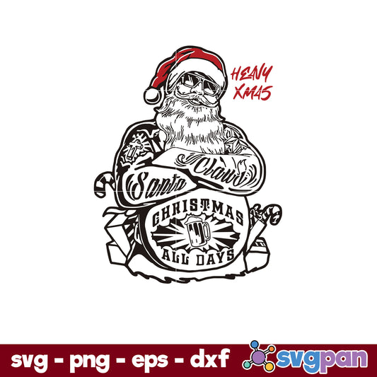 Tattoo Heavy Xmas Santa Claus SVG, Christmas SVG, PNG DXF EPS Digital File.