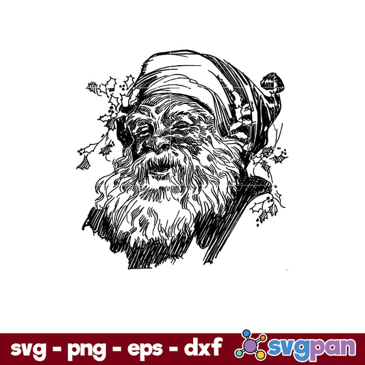 Vintage Santa Claus Hand Draw SVG, Christmas SVG, PNG DXF EPS Digital File.
