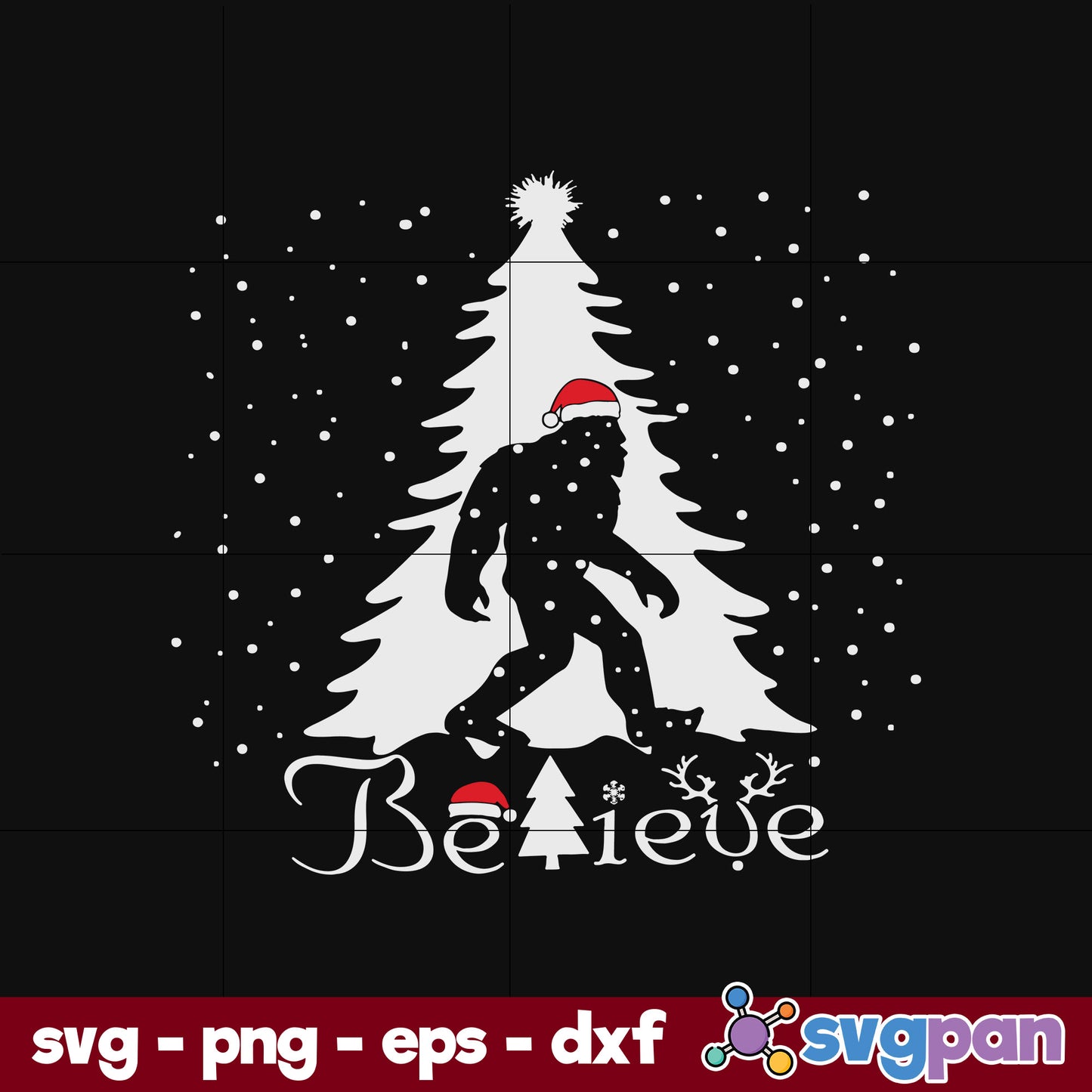 Christmas Bigfoot Believe SVG, Christmas SVG, PNG DXF EPS Digital File.