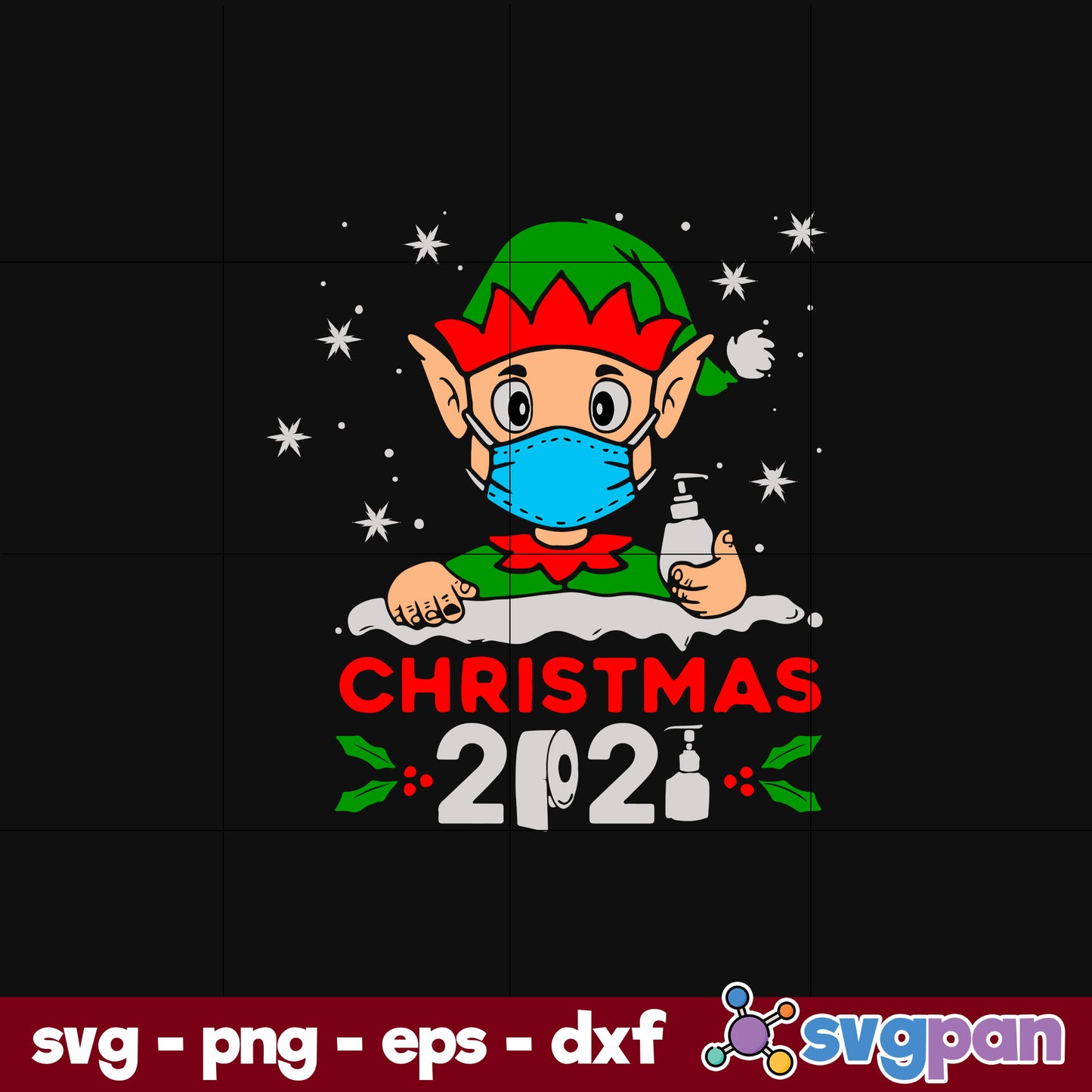 Christmas Elf Face Mask 2021 SVG, Christmas SVG, PNG DXF EPS Digital File.