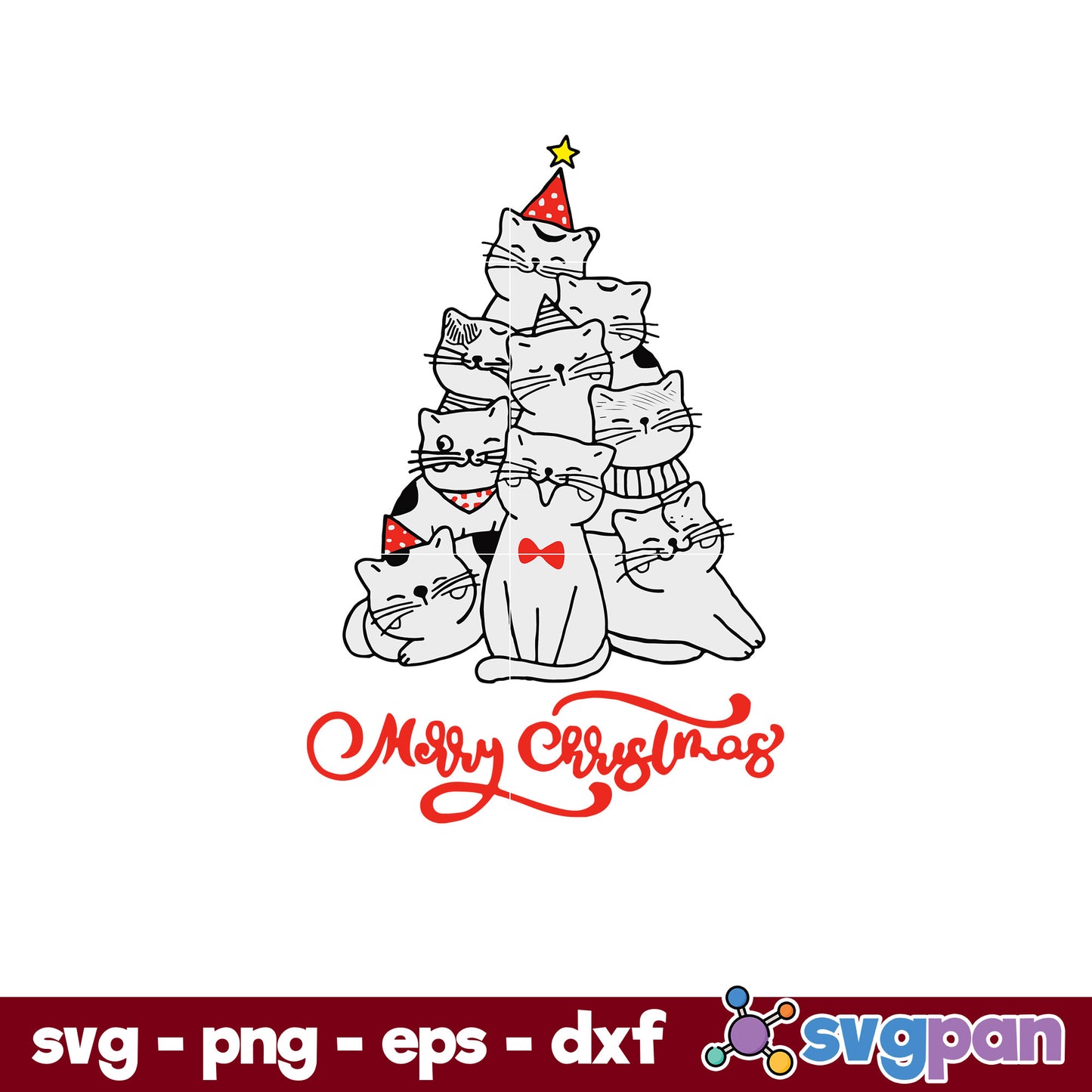 Merry Christmas Cat Tree SVG, Christmas SVG, PNG DXF EPS Digital File.