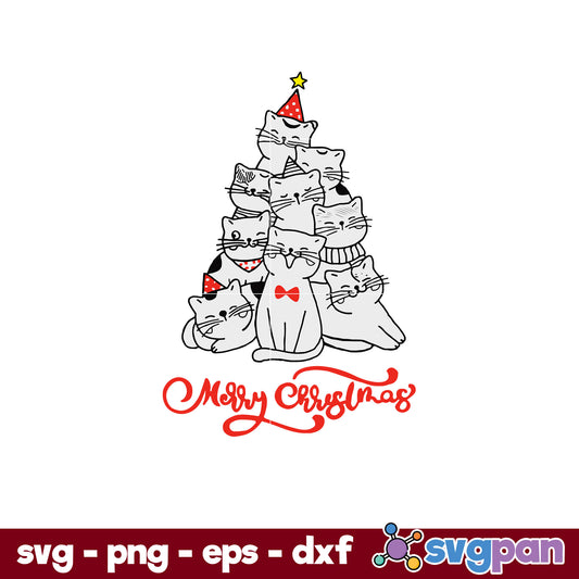 Merry Christmas Cat Tree SVG, Christmas SVG, PNG DXF EPS Digital File.