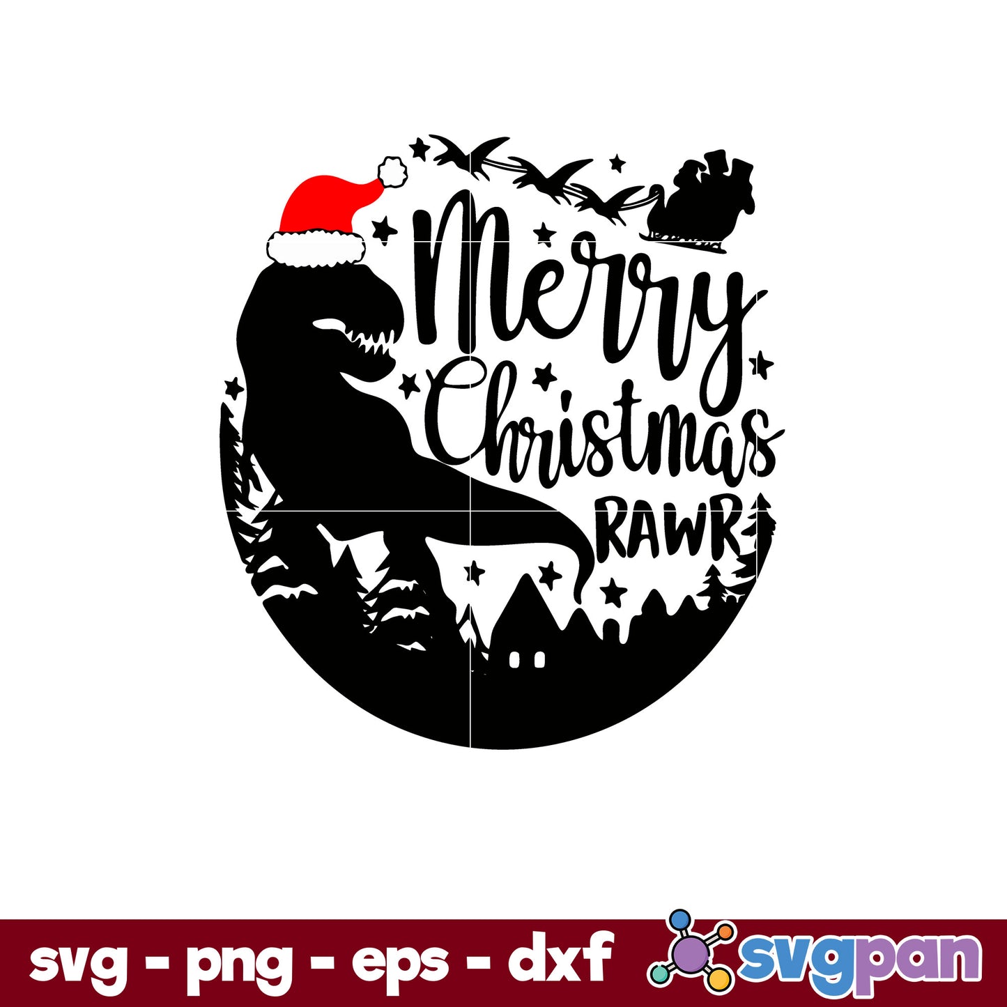 Merry Christmas Rawr SVG, Christmas SVG, PNG DXF EPS Digital File.