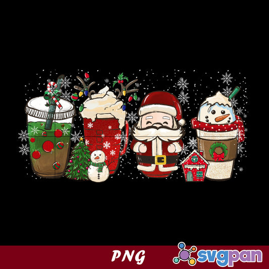 Santa Claus, Snowman Coffee Christmas PNG, Christmas Drink PNG.