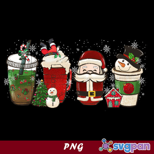 Santa Claus, Snowman Christmas Drink PNG, Christmas Coffee PNG.