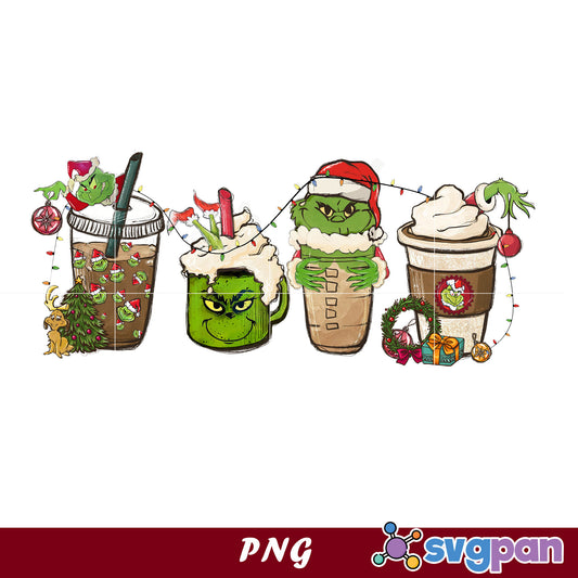 Grinch Coffee Drink PNG, Grinch Christmas PNG, Christmas Coffee PNG