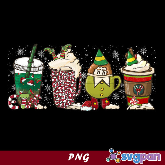 Elf Christmas Coffee PNG, Elf Christmas PNG, Christmas Drink Coffee PNG.