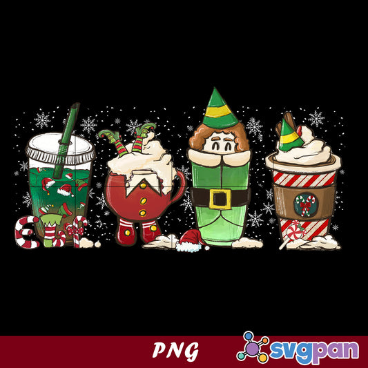 Christmas Elf Coffee PNG, Elf Christmas PNG, Christmas Drink Coffee PNG.