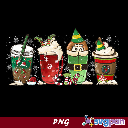 Elf Christmas PNG, Christmas Elf Drink Coffee PNG, Christmas Drink Coffee PNG.