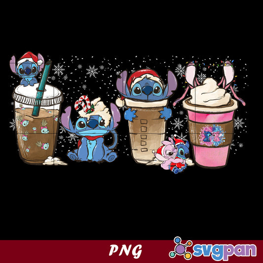 Stitch Coffee Latte PNG, Stitch Christmas PNG, Christmas Coffee PNG.