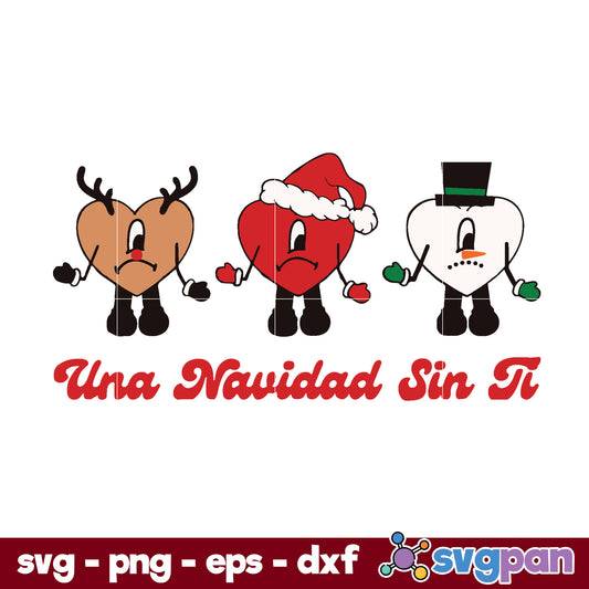 Una Navidad Sin Ti SVG, Heart Bunny Christmas SVG, Christmas SVG.