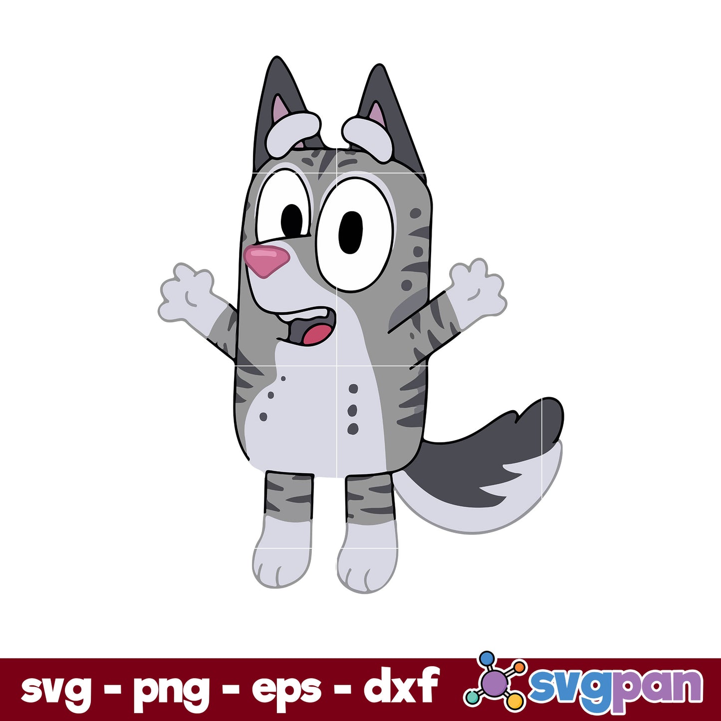 Bluey Cat Grey SVG, Cartoon SVG PNG DXF EPS Digital File.