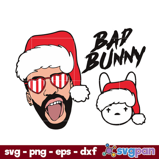 Christmas Bad Bunny SVG, Bunny Santa Claus Hat Christmas SVG.