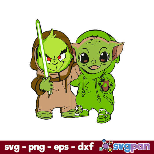 Baby Grinch And Baby Yoda Cosplay SVG, Christmas SVG PNG DXF EPS File.