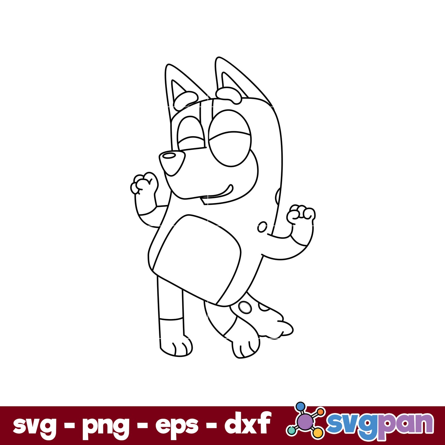 Bingo Bluey Dog Cute Outline SVG, Bluey SVG, Cartoon SVG File.