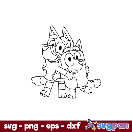 Bluey And Bingo Heeler Puppy Dog Outline SVG, Bluey SVG, Cartoon SVG File.