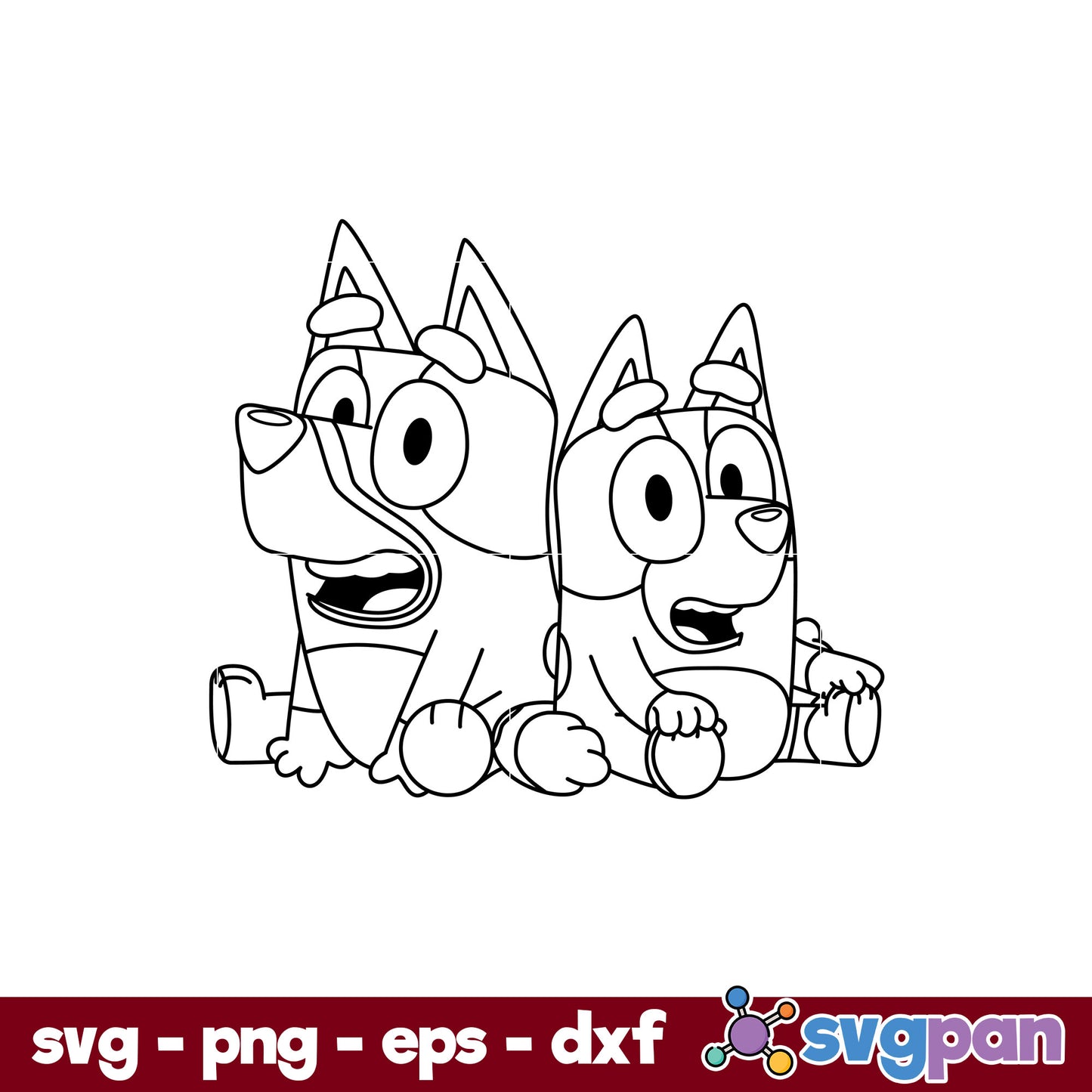 Bluey And Bingo Heeler Dog Outline SVG, Bluey SVG, Cartoon SVG File.