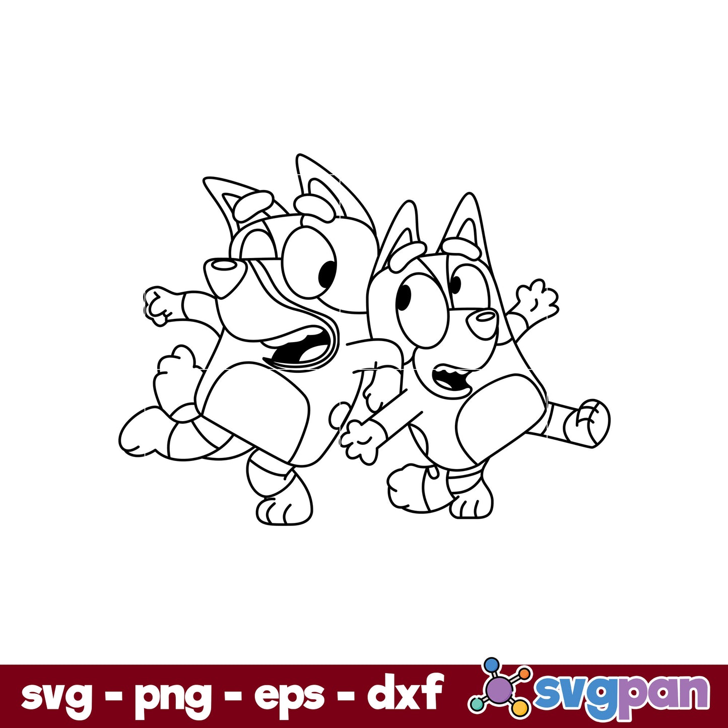 Bluey And Bingo Dog Jumping Outline SVG, Bluey SVG, Cartoon SVG File.