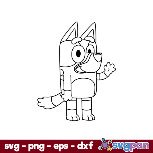 Bluey Heeler Puppy Dog Outline SVG, Bluey SVG, Cartoon SVG File.