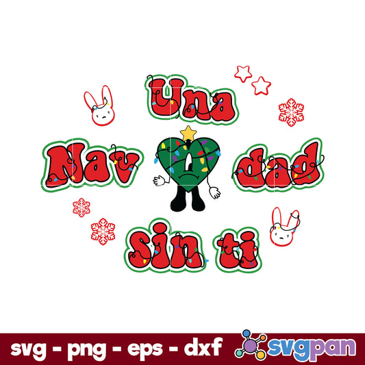 Una Navidad Sin Ti SVG, Heart Bad Bunny Lights Christmas SVG.