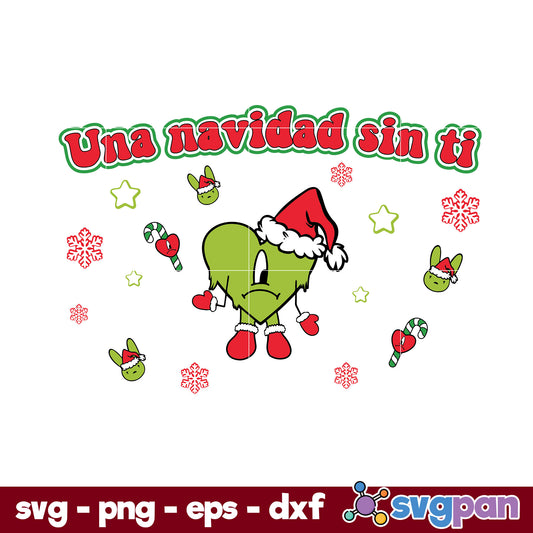 Una Navidad Sin Ti SVG, Heart Santa Claus Hat Bunny Christmas SVG.