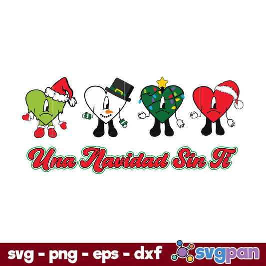 Una Navidad Sin Ti SVG, Heart Santa Snowman Lights Christmas SVG.