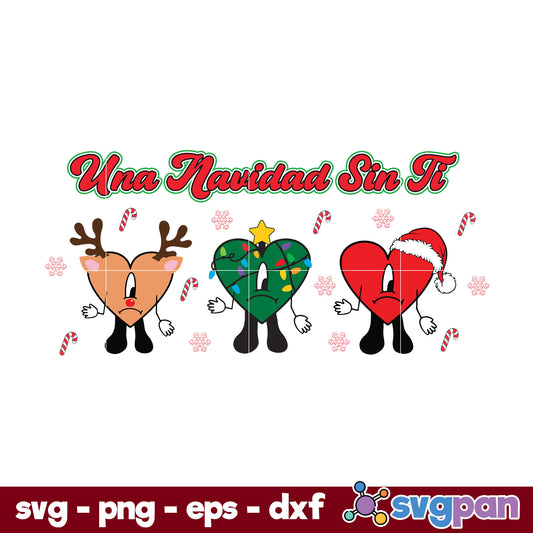 Una Navidad Sin Ti SVG, Bunny Santa Hat Lights Reindeer Christmas SVG.