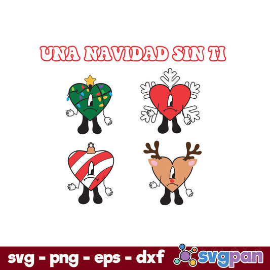 Una Navidad Sin Ti Lights Snowflakes Cake Cane Reindeer Christmas SVG