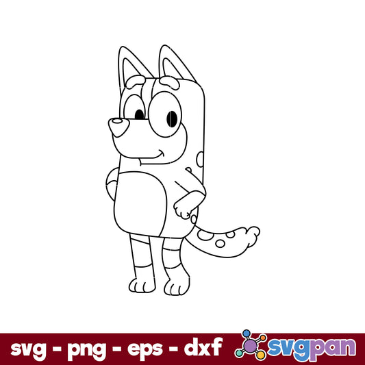 Chilli Bluey Dog Outline SVG, Bluey SVG, Cartoon SVG PNG DXF EPS File.