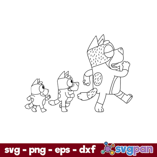 Cartoon Bluey Family Outline SVG, Bluey SVG, Cartoon SVG Digital File.