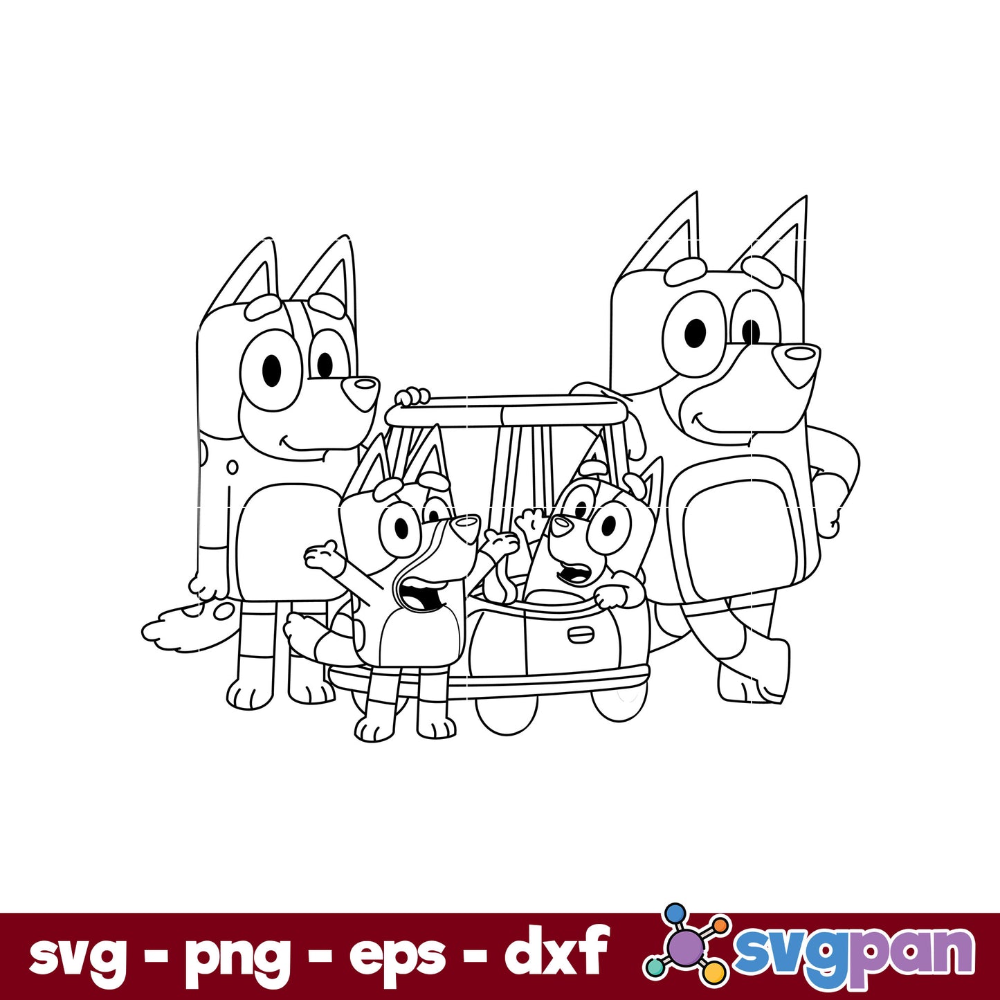 Family Bluey Cartoon Outline SVG, Bluey SVG, Cartoon SVG Digital File.