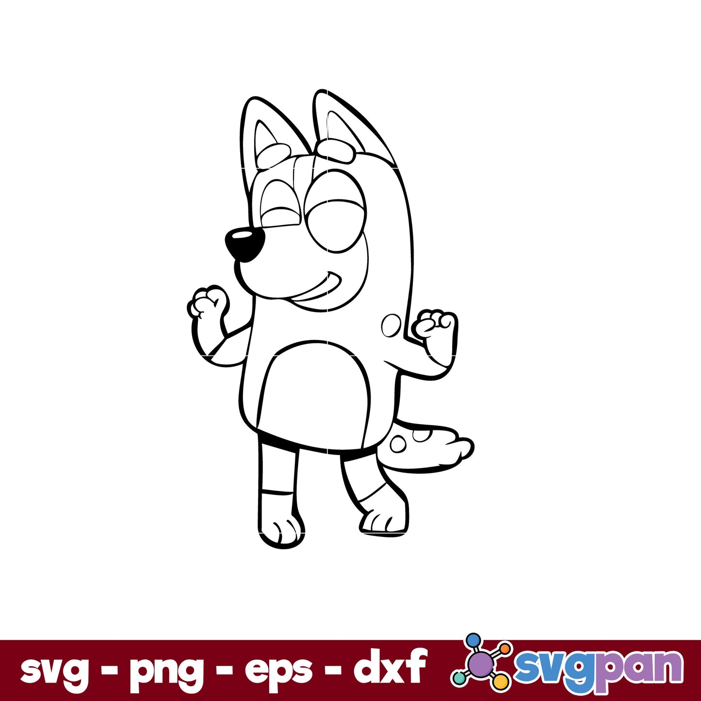 Jumping Bluey Mon Outline SVG, Bluey SVG, Cartoon SVG, PNG, DXF, EPS File.