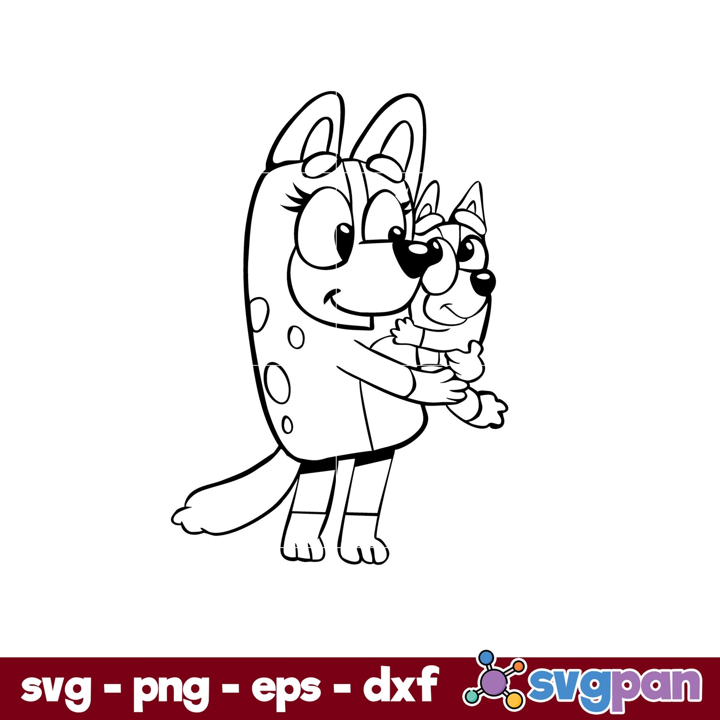 Bluey Mum And Bingo Outline SVG, Bluey SVG, Cartoon SVG Digital File.