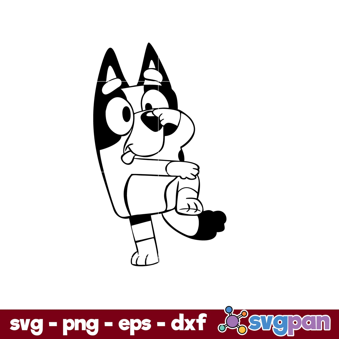 Jumping Bluey Outline SVG, Bluey SVG, Cartoon SVG, PNG, DXF, EPS File.