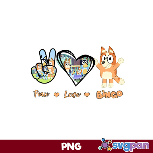 Peace Love Bingo PNG, Bluey PNG, Cartoon PNG Digital File.