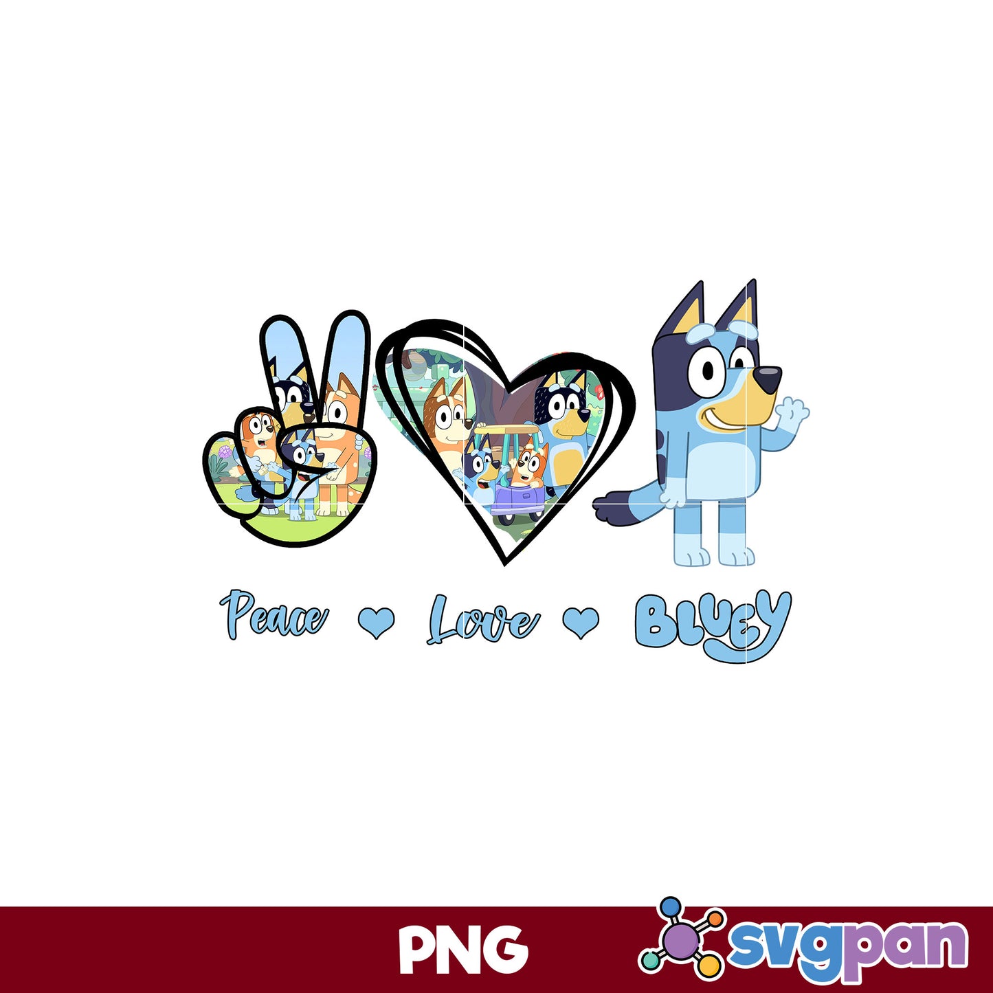 Peace Love Bluey PNG, Bluey PNG, Cartoon PNG Digital File.