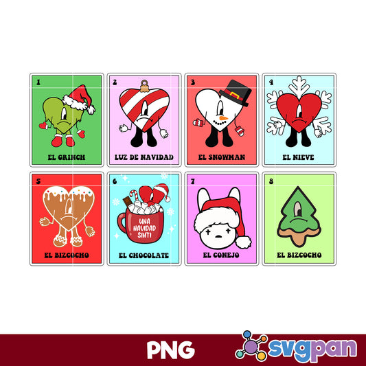 Heart Bad Bunny Loteria Christmas  PNG, Bunny Christmas PNG