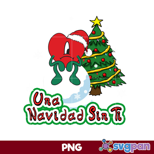 Una Navidad Sin Tin PNG, Heart Bad Bunny Santa Hat Christmas PNG