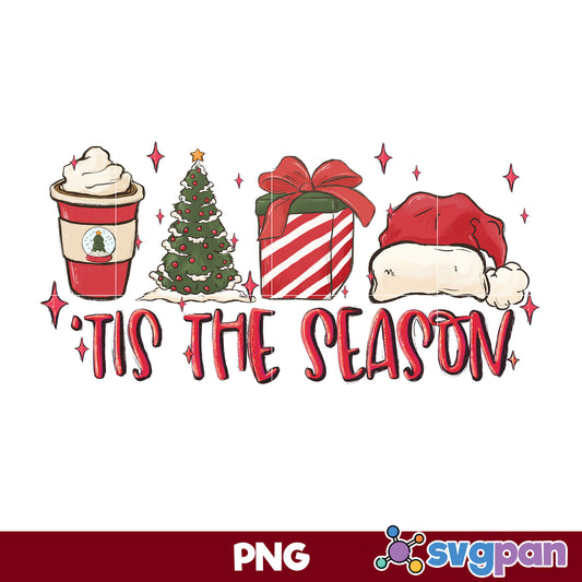 Tis The Season PNG, Santa Claus Hat, Christmas Tree Coffee PNG, Christmas PNG