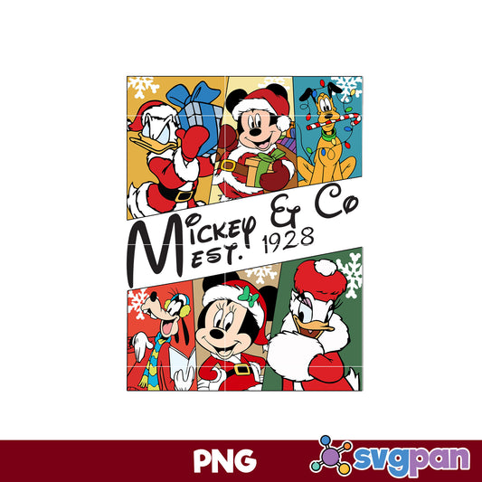Christmas Mickey & Co Est.1928 PNG, Mickey Mouse Christmas PNG File.
