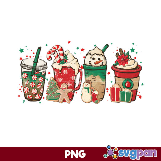 Snowman, Gingerbread, Candy Christmas Coffee PNG, Christmas PNG.